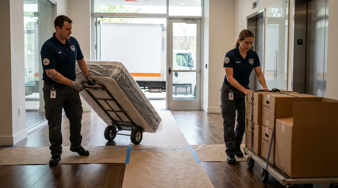 Professional apartment movers loading elevator in Fox Lake, WI